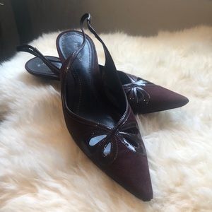 ANN TAYLOR Plum Suede/ Patent (Slingback/Kitten)